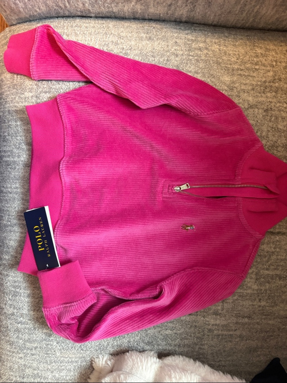 Ralph Lauren Bright Pink Corduroy Half-Zip Pullover Jacket